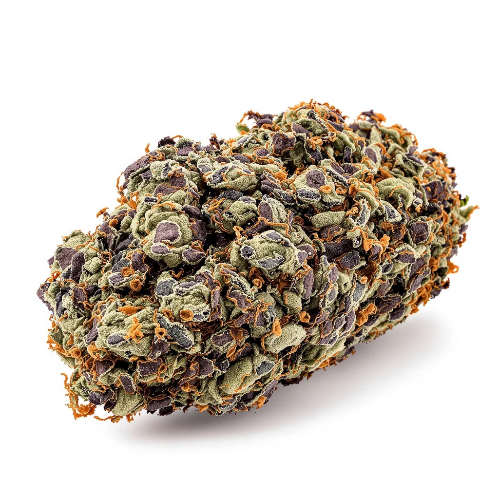 Rainbow Jones 76% indica / 24% sativa — flor con tricomas visibles
