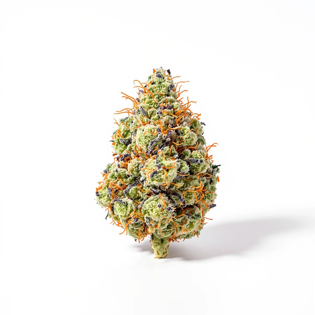 Rainbow Kush 50% indica / 50% sativa — flor con tricomas visibles