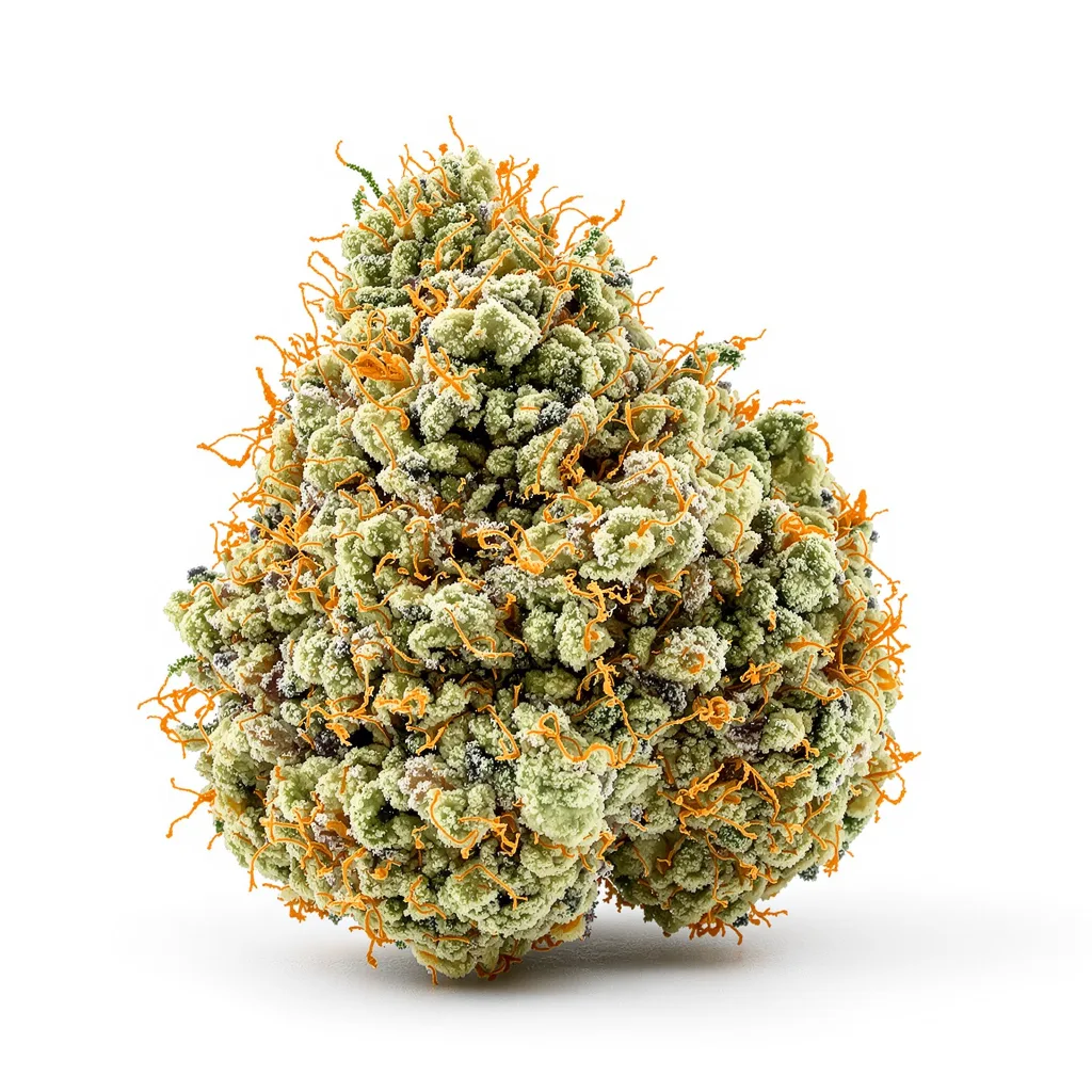 Raskal OG 40% indica / 60% sativa — flor con tricomas visibles