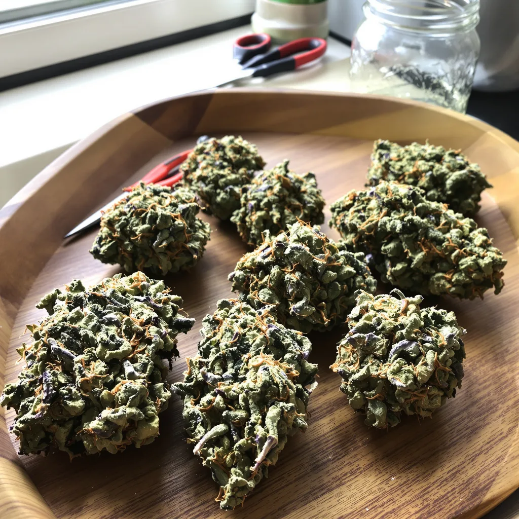 Raspberry Cough 25% indica / 65% sativa — flor con tricomas visibles