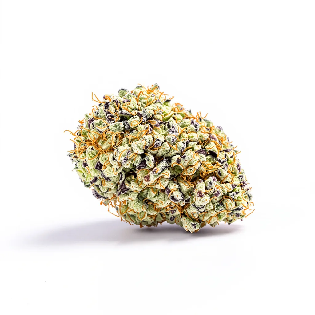 Raspberry Cough 25% indica / 65% sativa — flor con tricomas visibles
