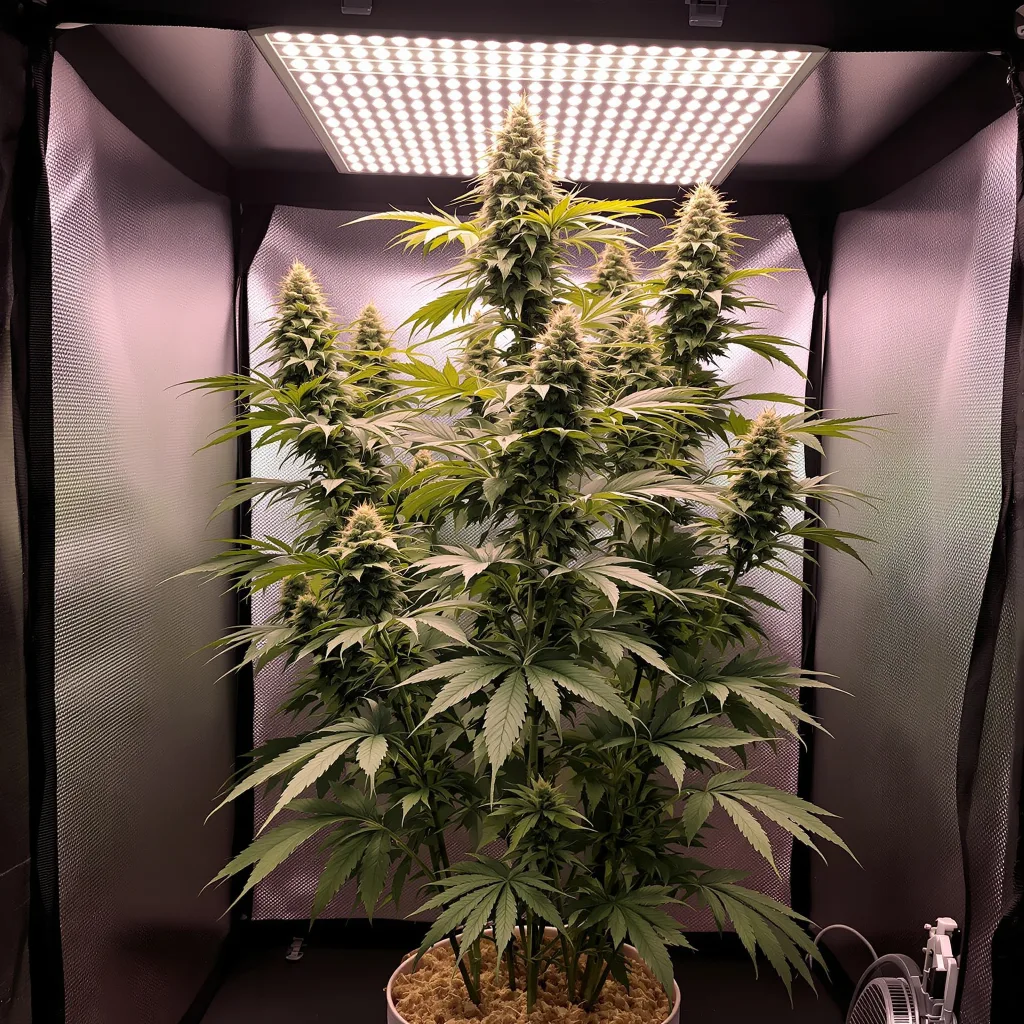 Planta de cannabis Raspberry Cough Kush en fase de floración — 60-100 cm autofloración