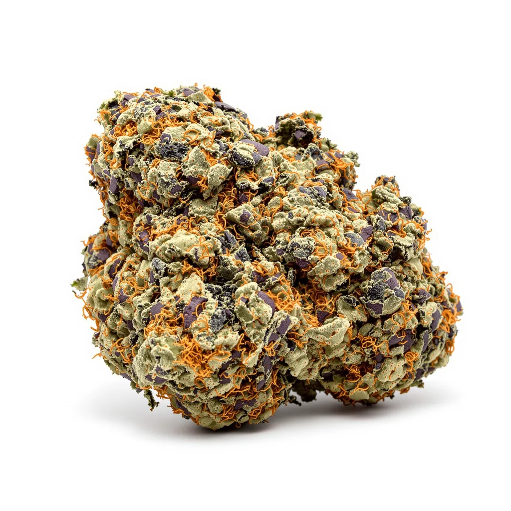 Ray Charles 72% indica / 28% sativa — flor con tricomas visibles