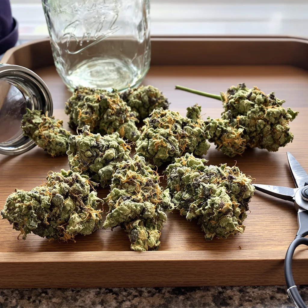 Recon 60% indica / 40% sativa — flor con tricomas visibles