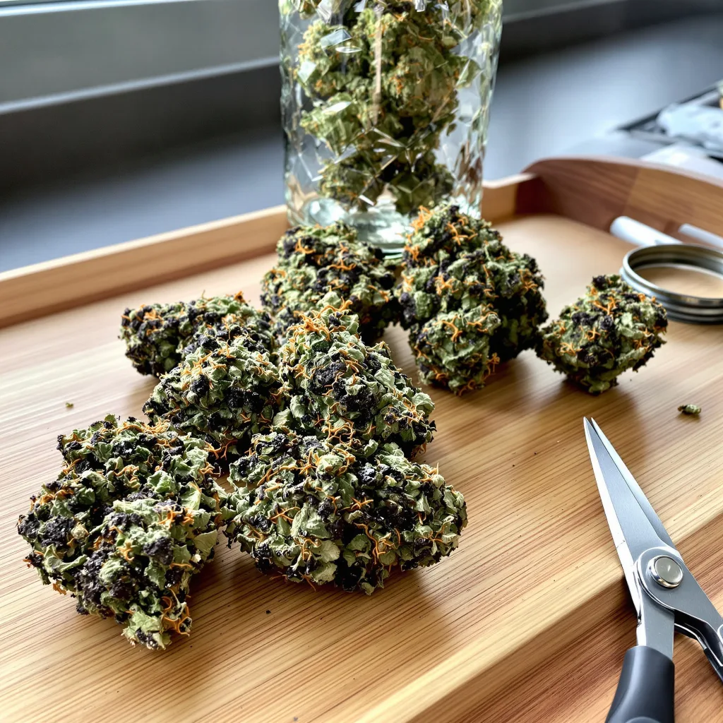 Red Eye OG 83% indica / 17% sativa — flor con tricomas visibles