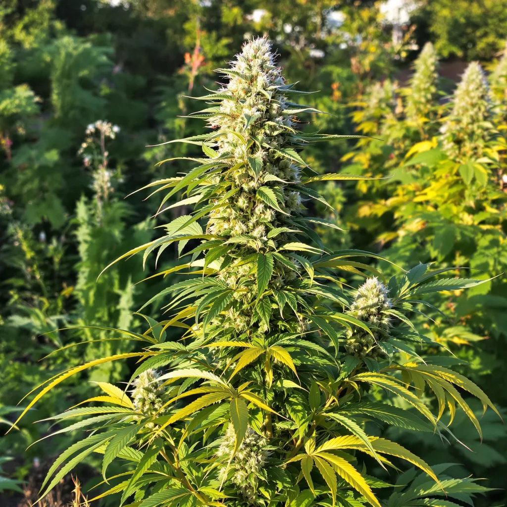 Red Widow 47% indica / 53% sativa — flor con tricomas visibles