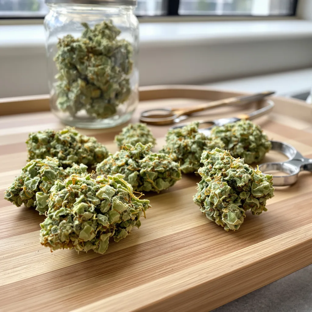Remedy CBD 50% indica / 50% sativa — flor con tricomas visibles
