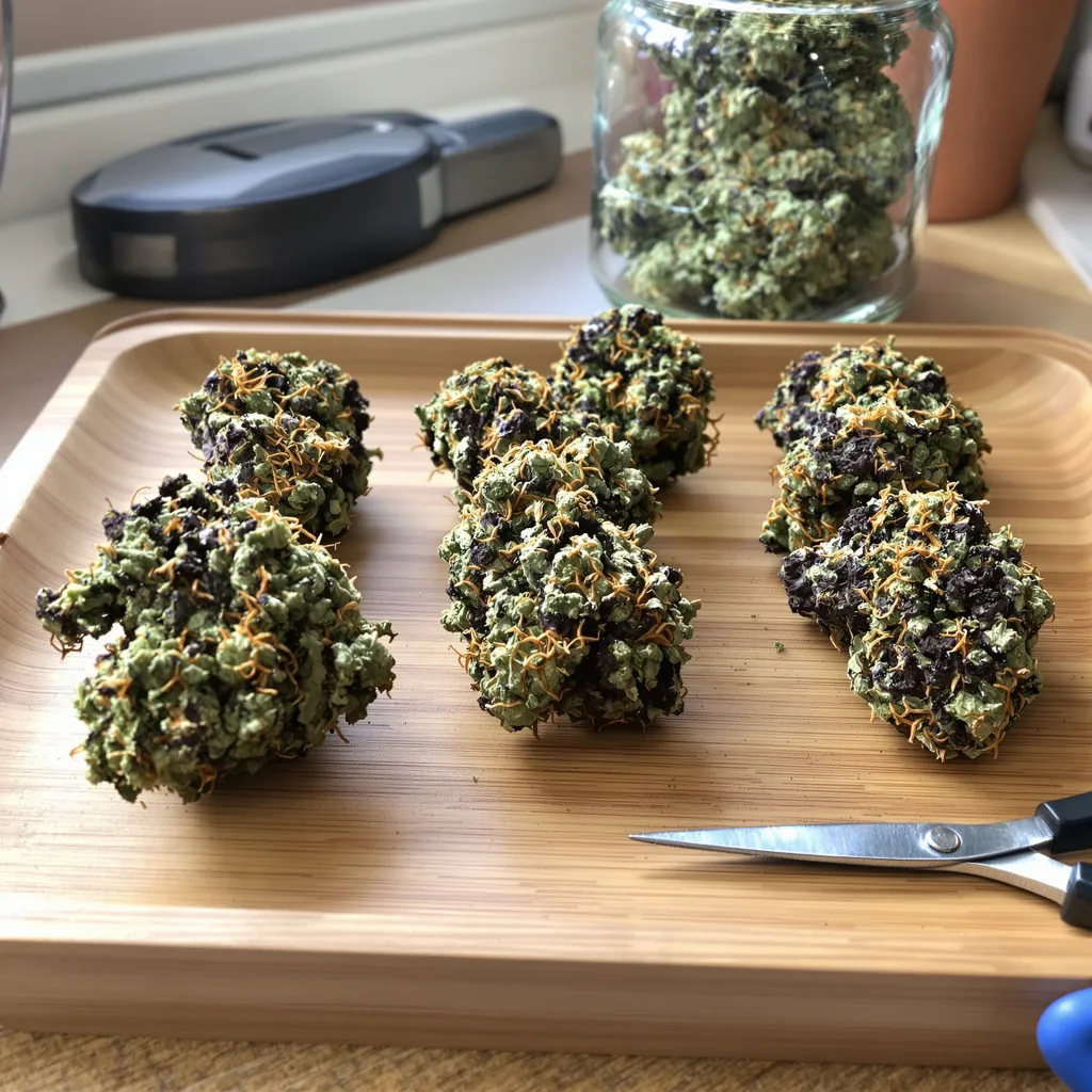 Remedy 68% indica / 32% sativa — flor con tricomas visibles