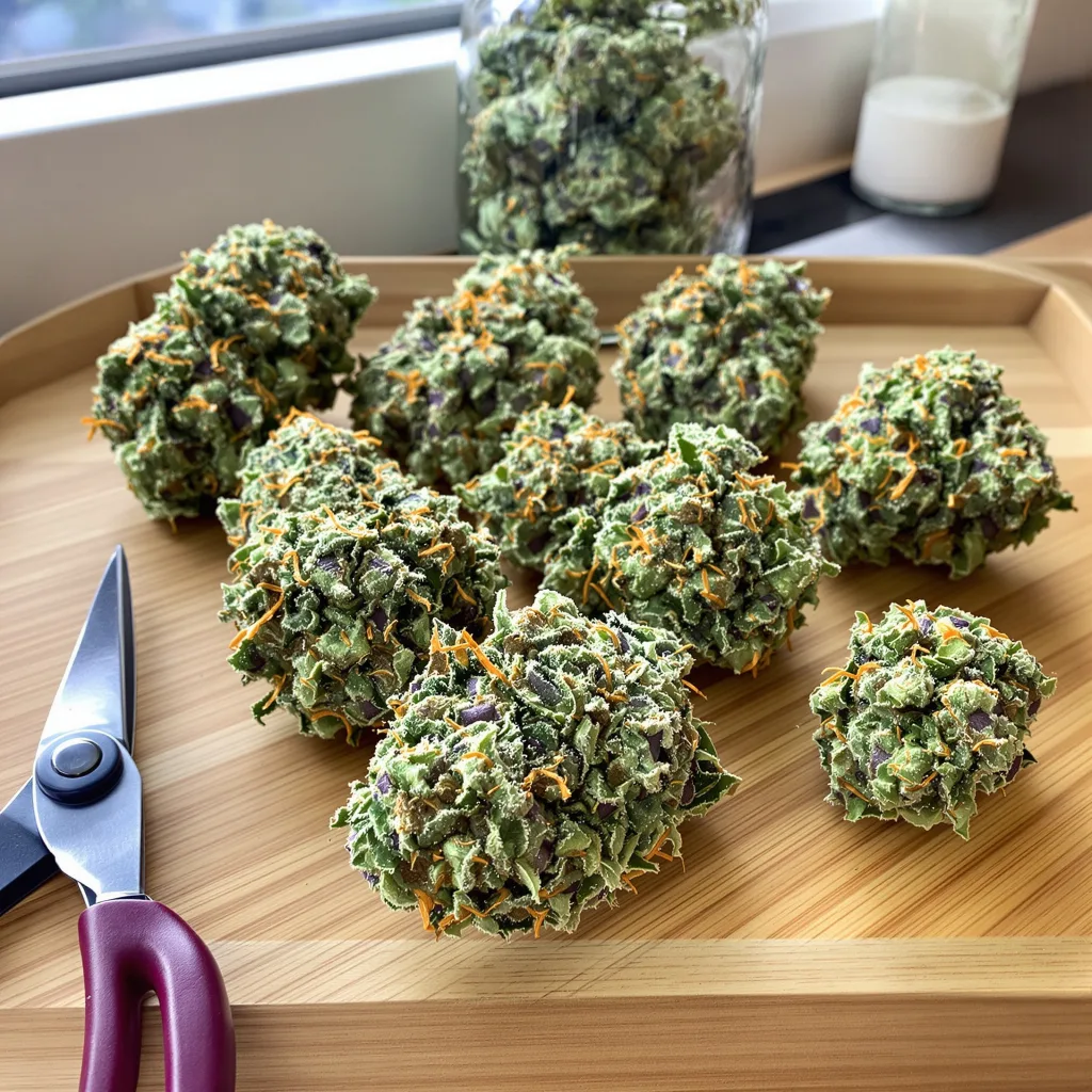 Rene Mist 41% indica / 59% sativa — flor con tricomas visibles