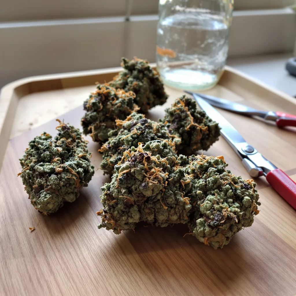 Reserve L.A.K. Federal 77% indica / 23% sativa — flor con tricomas visibles