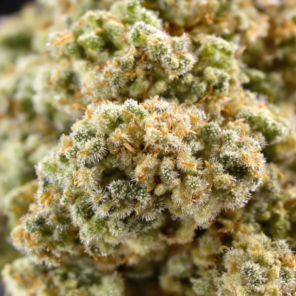 Primer plano de cogollo de cannabis Ringos Gift CBD mostrando flor clara con baja resina