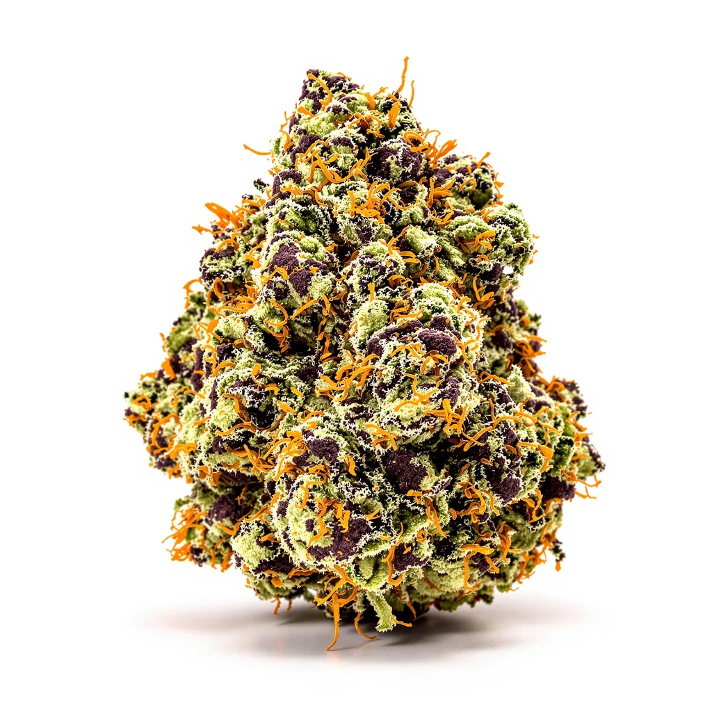 Rip City Purps 71% indica / 29% sativa — flor con tricomas visibles