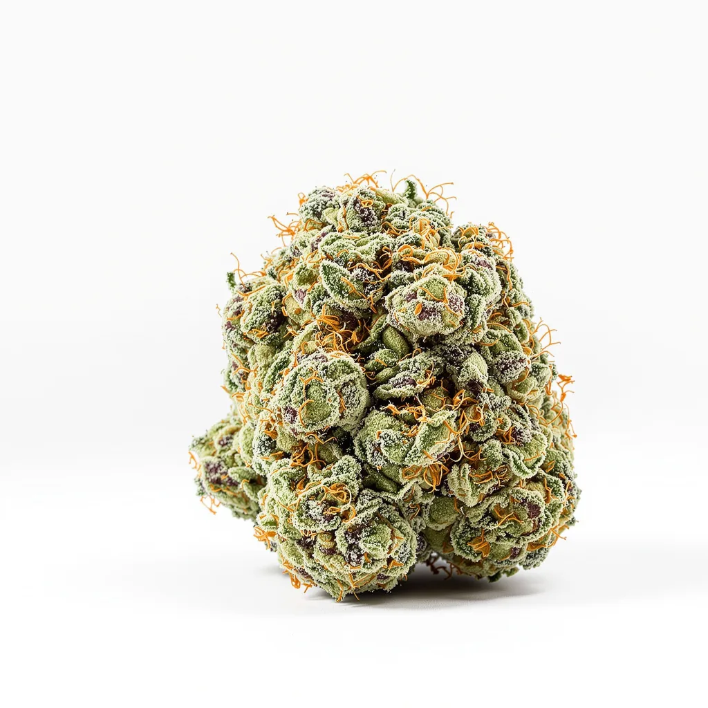 Ripped Bubba 50% indica / 40% sativa — flor con tricomas visibles