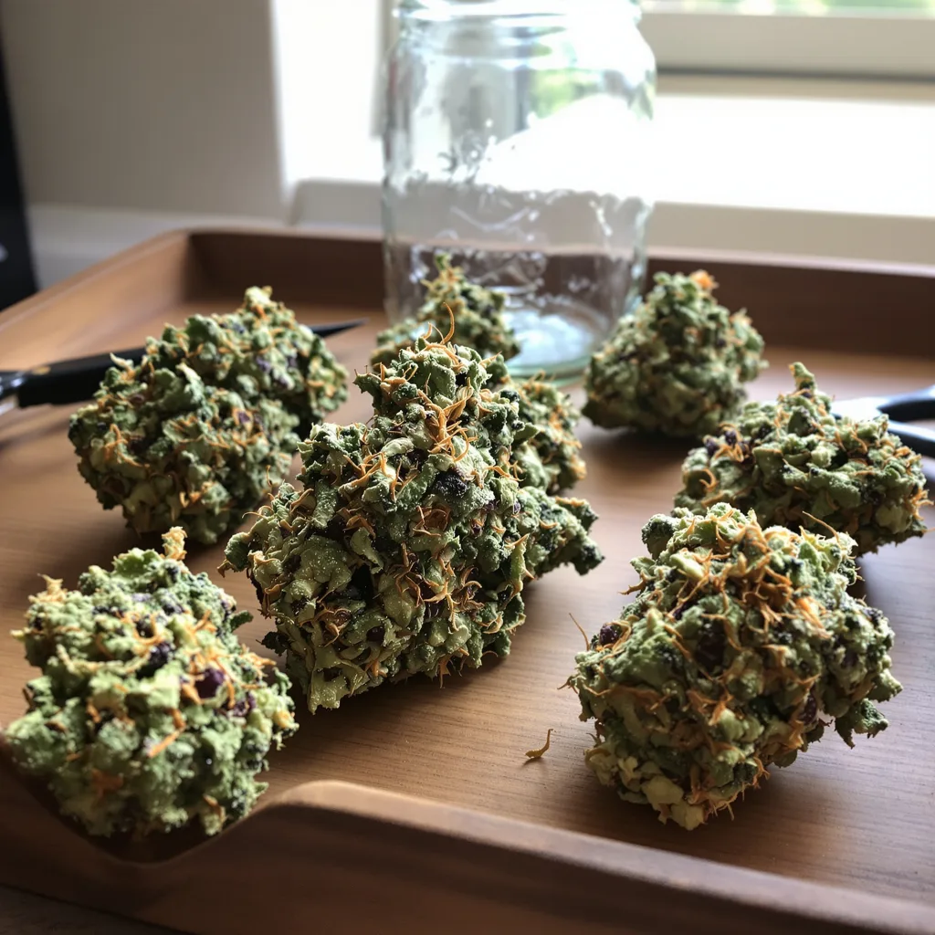 Rocklock 48% indica / 52% sativa — flor con tricomas visibles