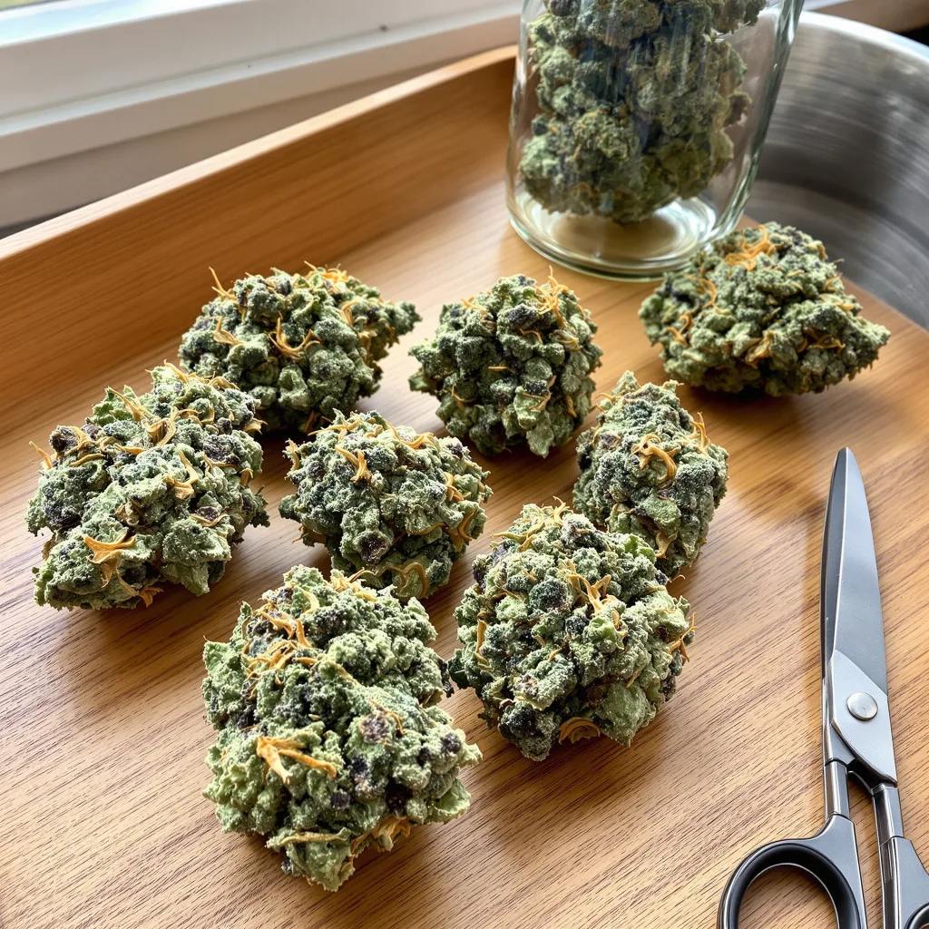 Rockstar 50% indica / 50% sativa — flor con tricomas visibles