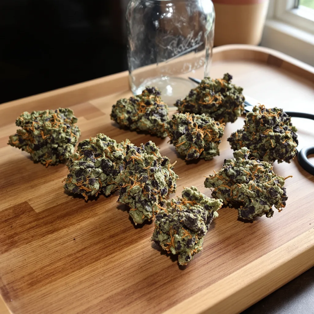 Romulan 100% indica / 50% sativa — flor con tricomas visibles