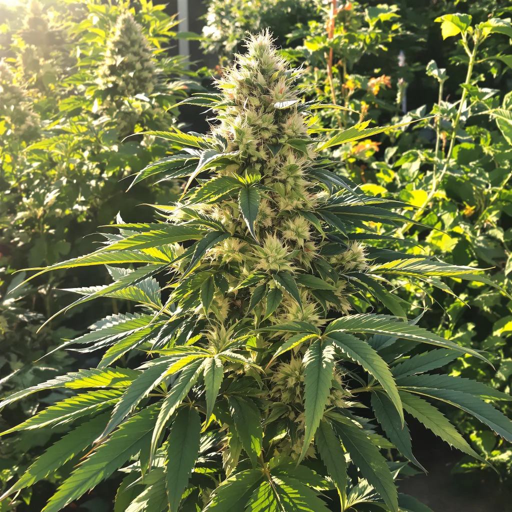 Romulan Haze 68% indica / 32% sativa — flor con tricomas visibles