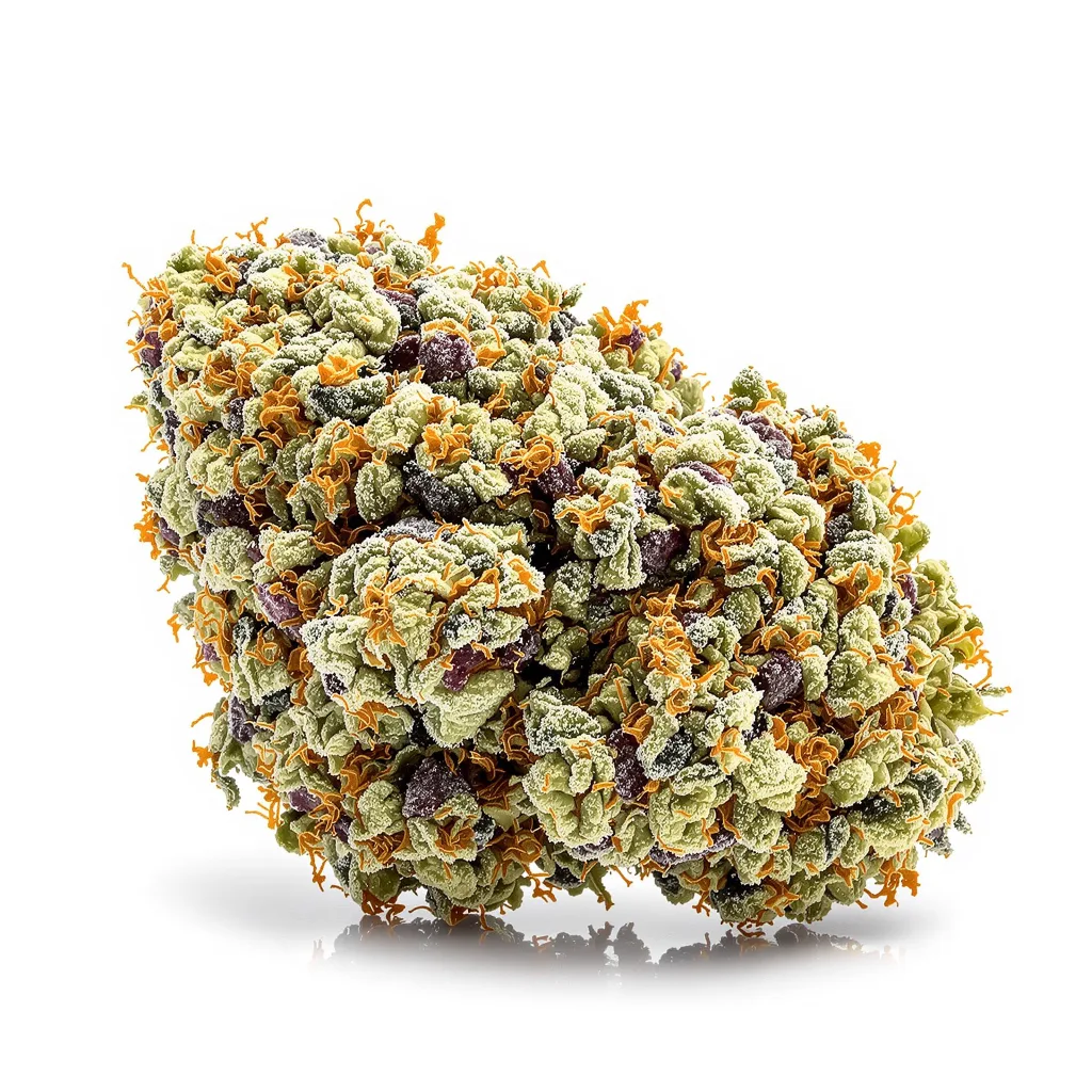 Royal Gorilla 51% indica / 49% sativa — flor con tricomas visibles