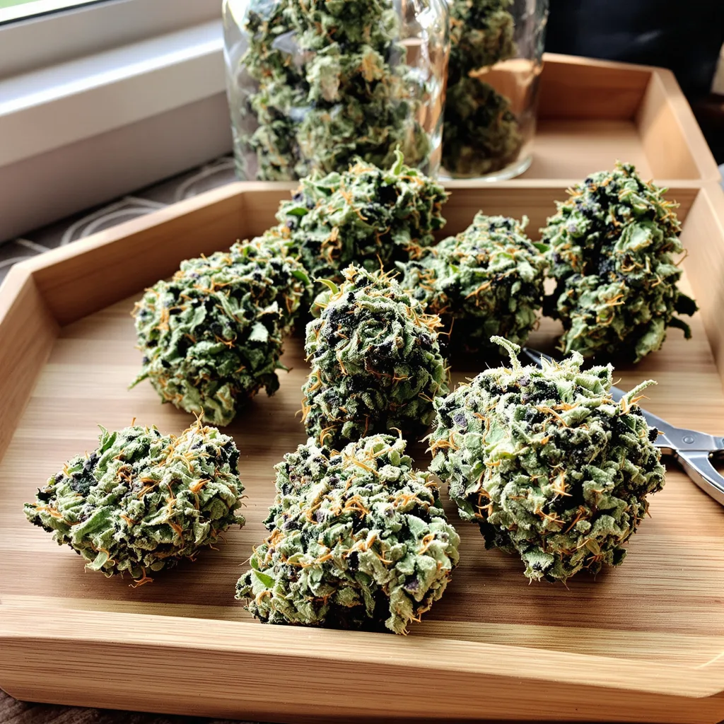SAGE 50% indica / 50% sativa — flor con tricomas visibles