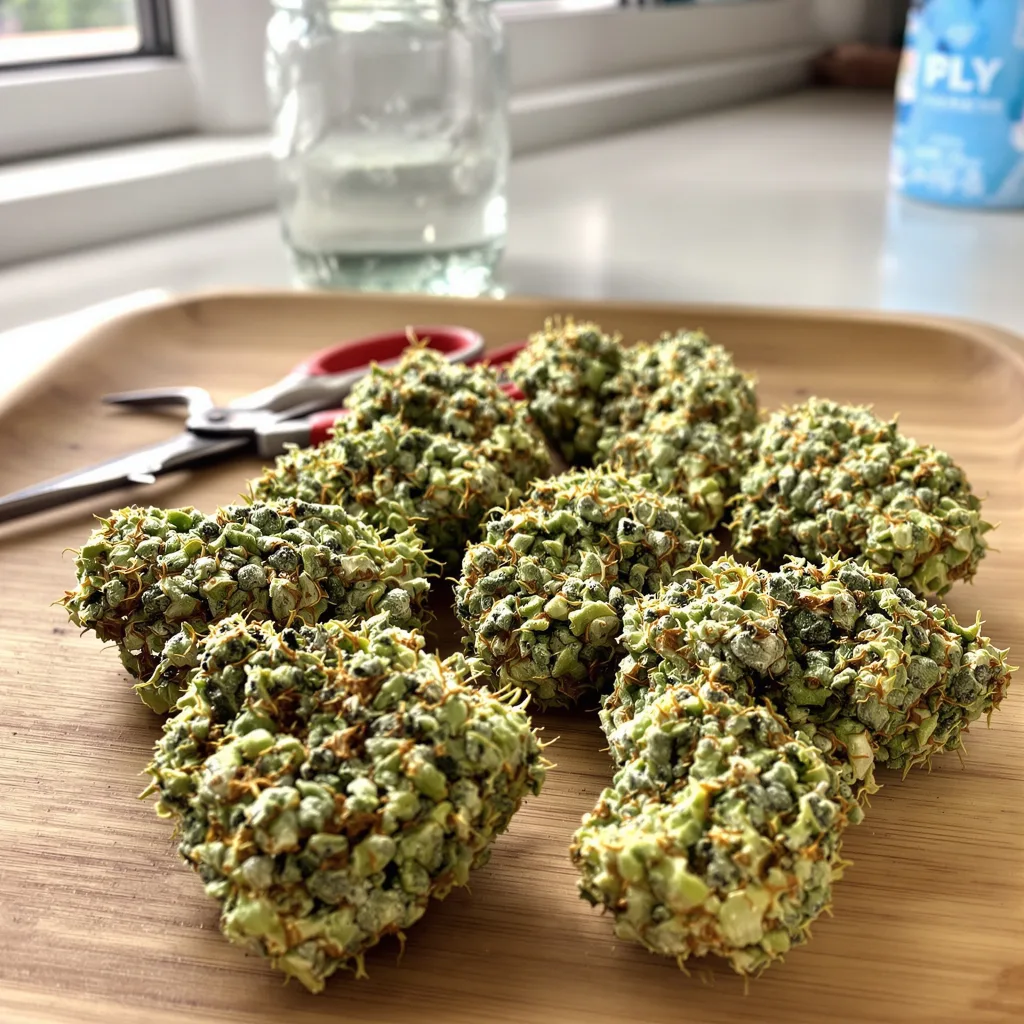 Sage N Sour 25% indica / 75% sativa — flor con tricomas visibles