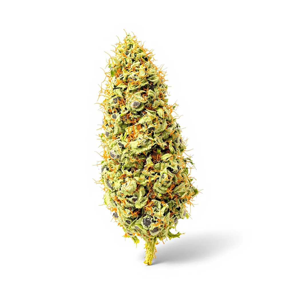 Sage N Sour 25% indica / 75% sativa — flor con tricomas visibles