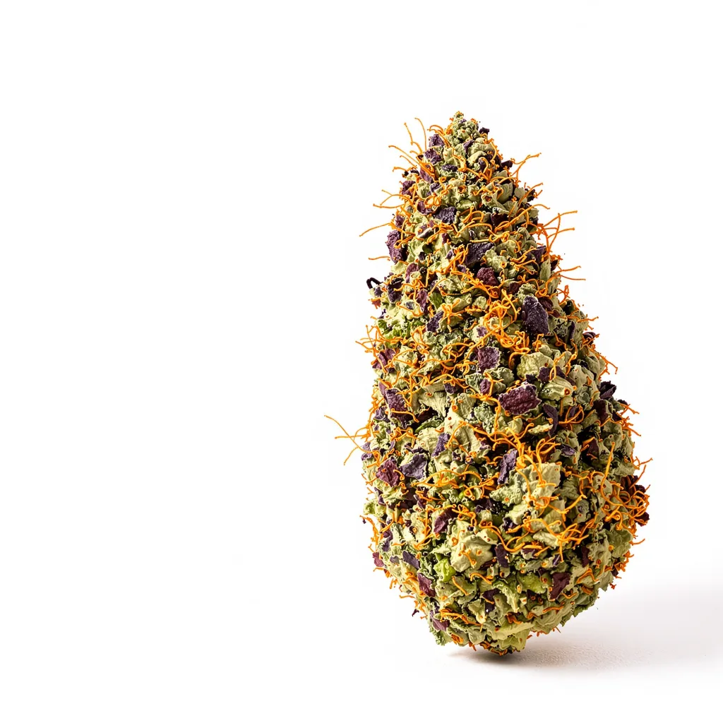San Fernando Valley Kush 66% indica / 34% sativa — flor con tricomas visibles
