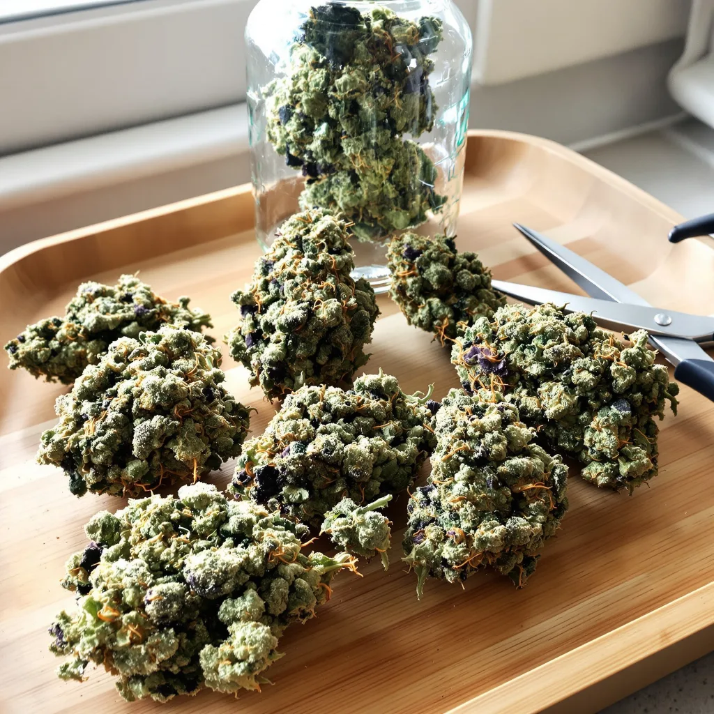 Sangria 63% indica / 37% sativa — flor con tricomas visibles