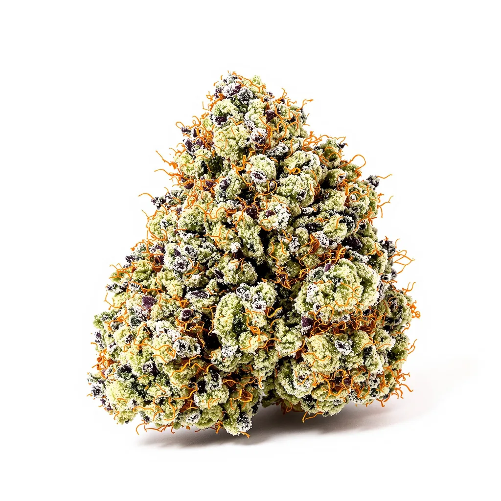 Sasquatch 35% indica / 65% sativa — flor con tricomas visibles