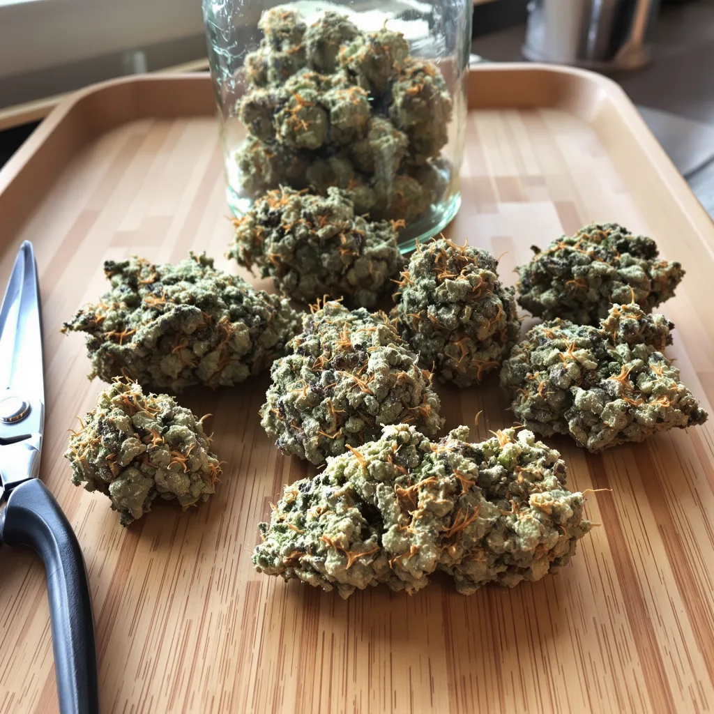 Satellite OG 37% indica / 63% sativa — flor con tricomas visibles