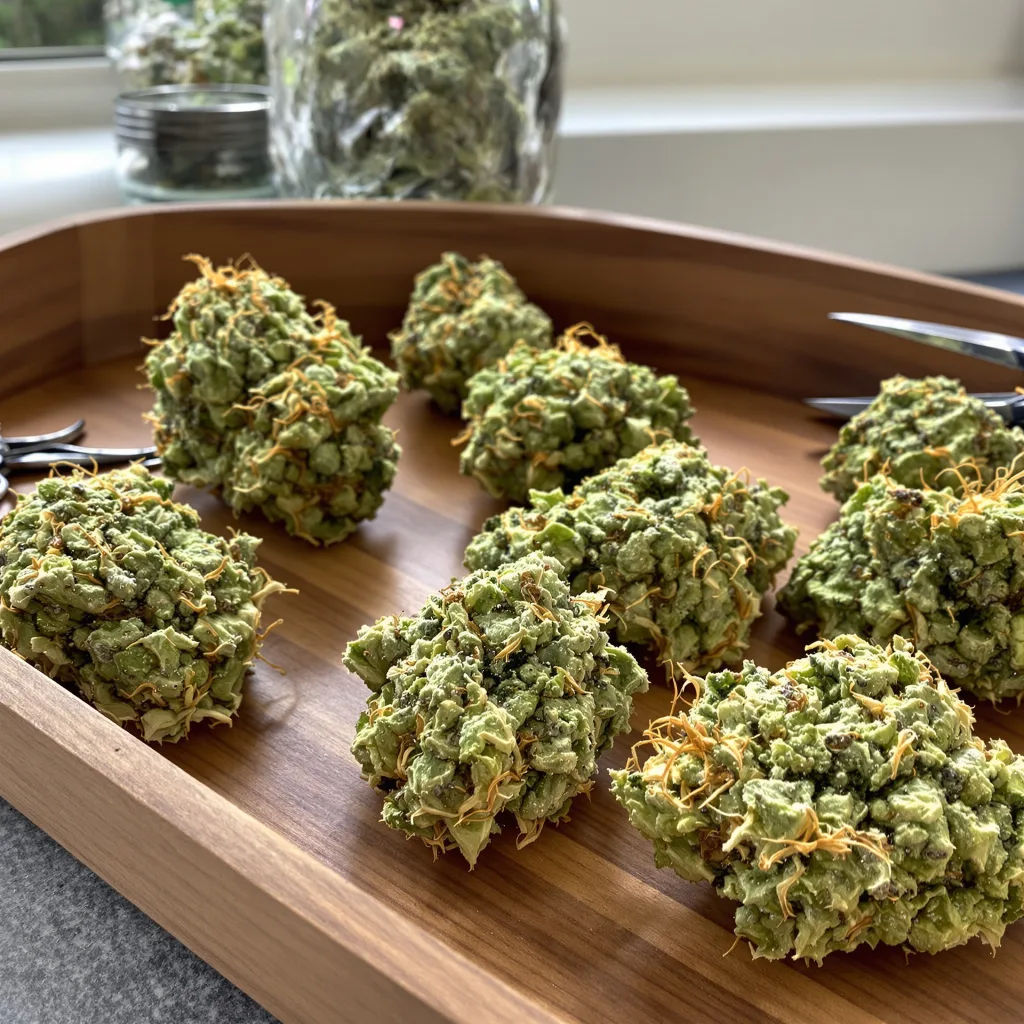 Schrom 20% indica / 80% sativa — flor con tricomas visibles