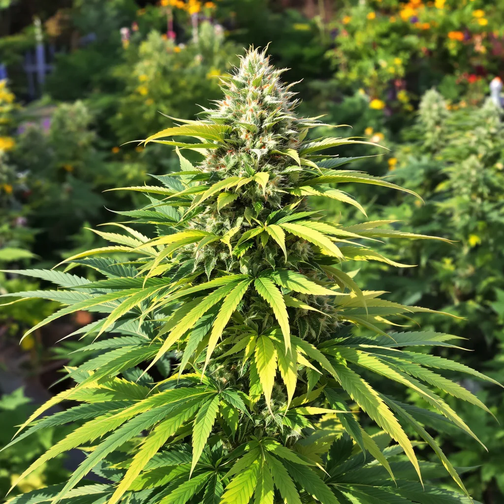 Scott's OG 80% indica / 20% sativa — flor con tricomas visibles