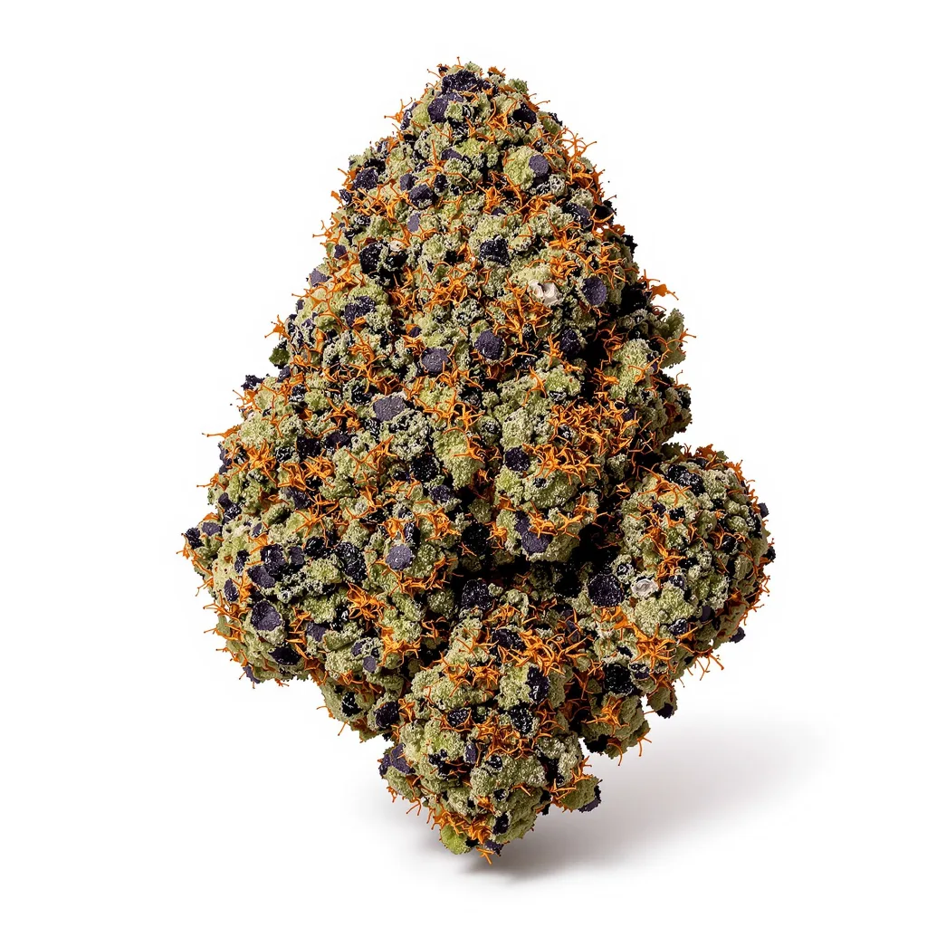 Scott's OG 80% indica / 20% sativa — flor con tricomas visibles