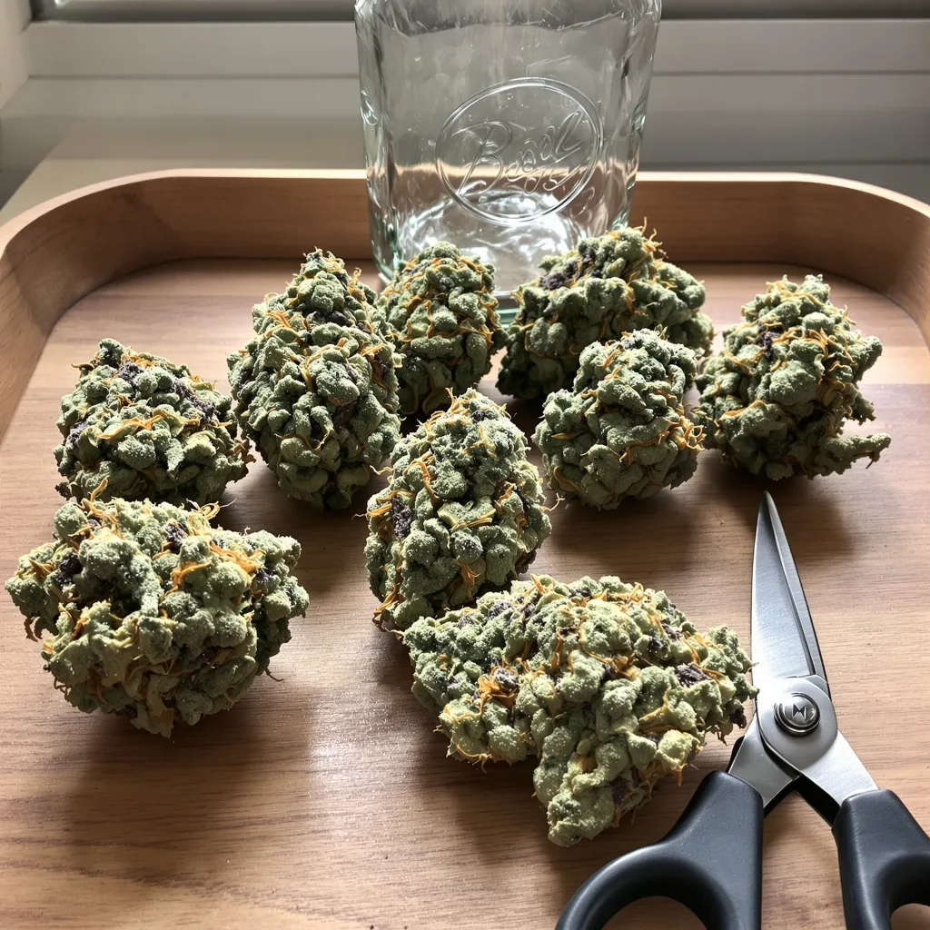 Seattle Blue 44% indica / 56% sativa — flor con tricomas visibles