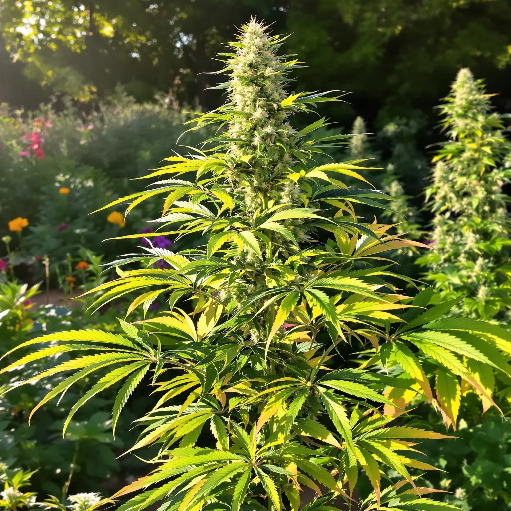 Seattle Blue 44% indica / 56% sativa — flor con tricomas visibles