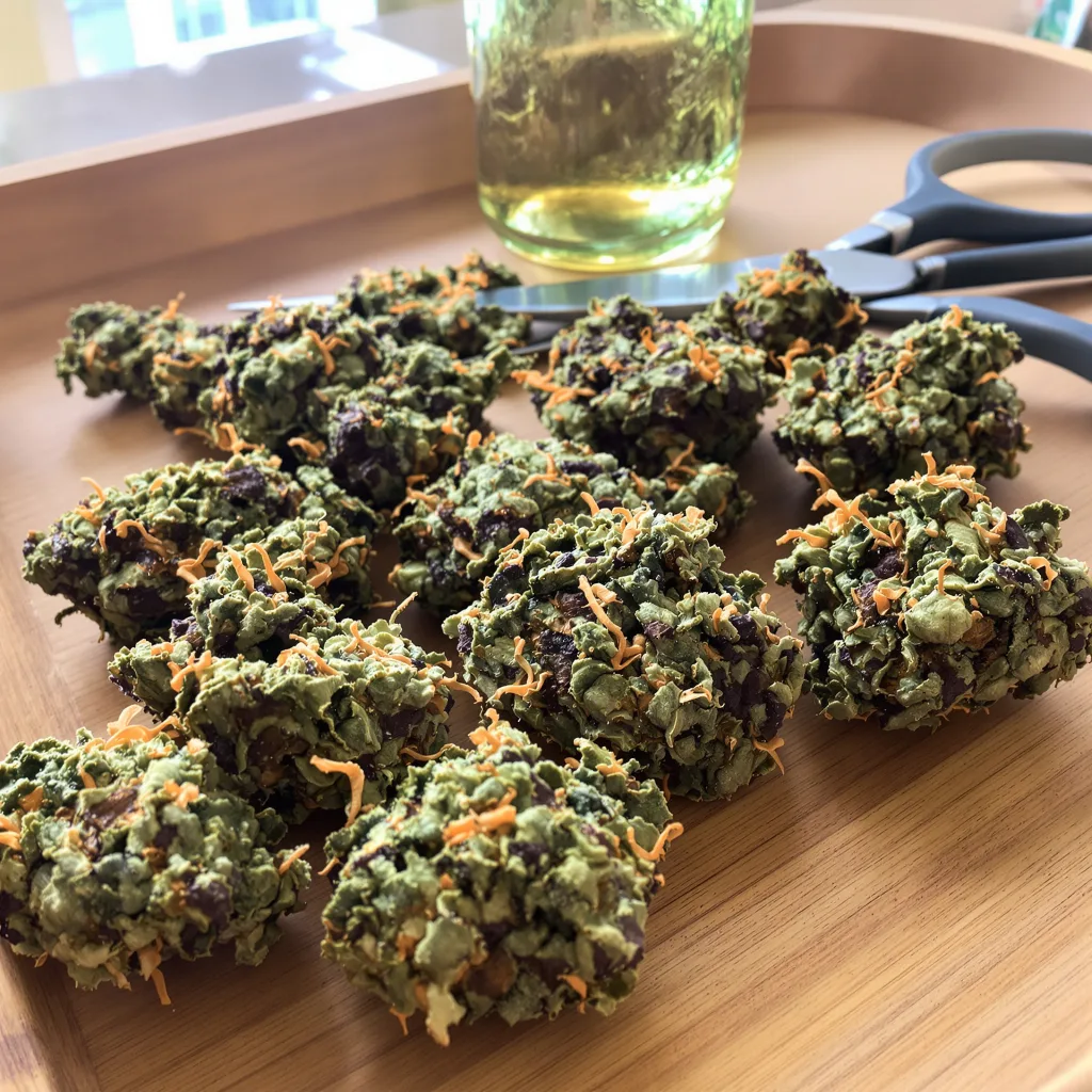Sensi Skunk 74% indica / 26% sativa — flor con tricomas visibles
