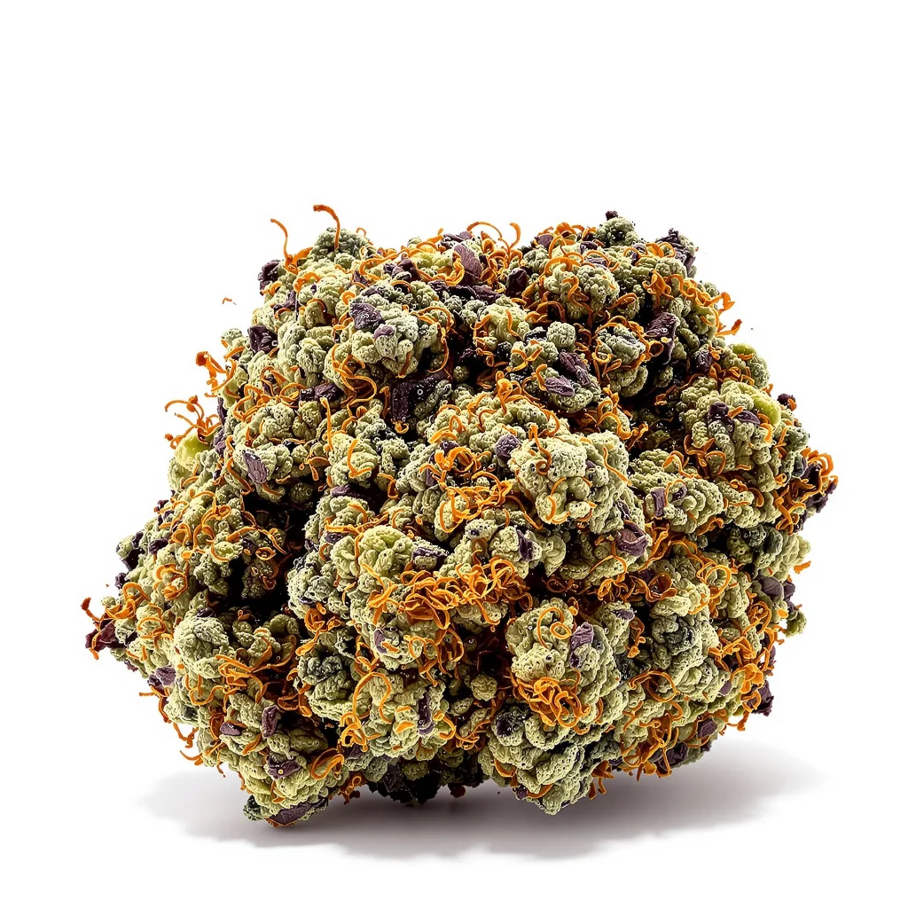 Sensi Skunk 74% indica / 26% sativa — flor con tricomas visibles