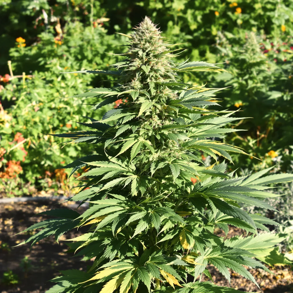 Sensi Skunk 74% indica / 26% sativa — flor con tricomas visibles