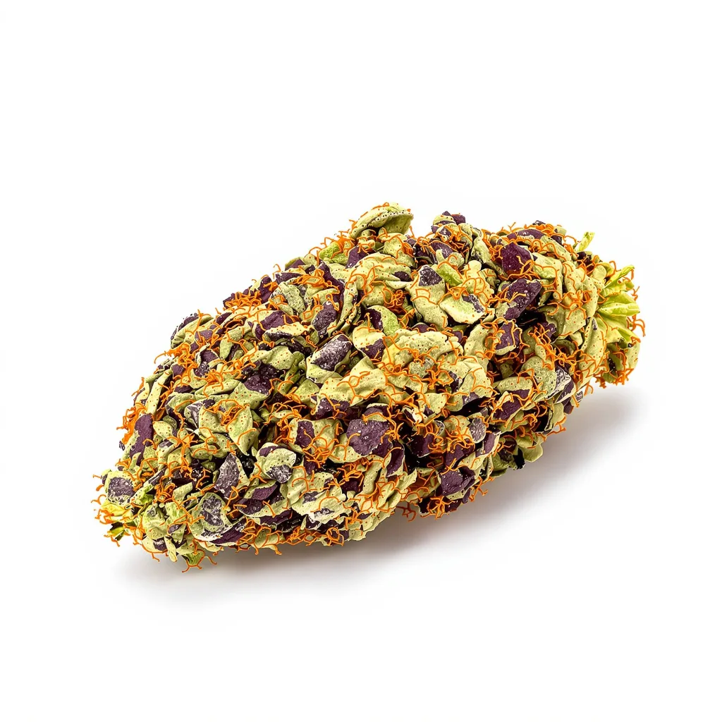 Sexxpot 77% indica / 23% sativa — flor con tricomas visibles