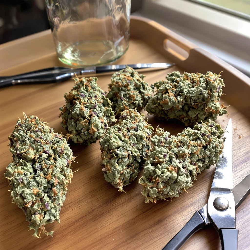 Shark Bite 61% indica / 39% sativa — flor con tricomas visibles