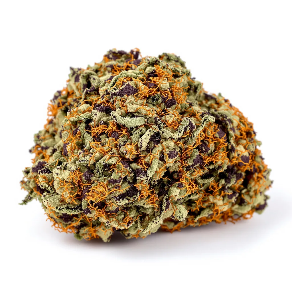 Sharksbreath 74% indica / 26% sativa — flor con tricomas visibles