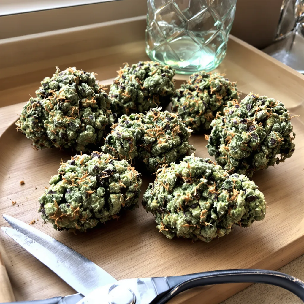 Shiatsu Kush 50% indica / 50% sativa — flor con tricomas visibles