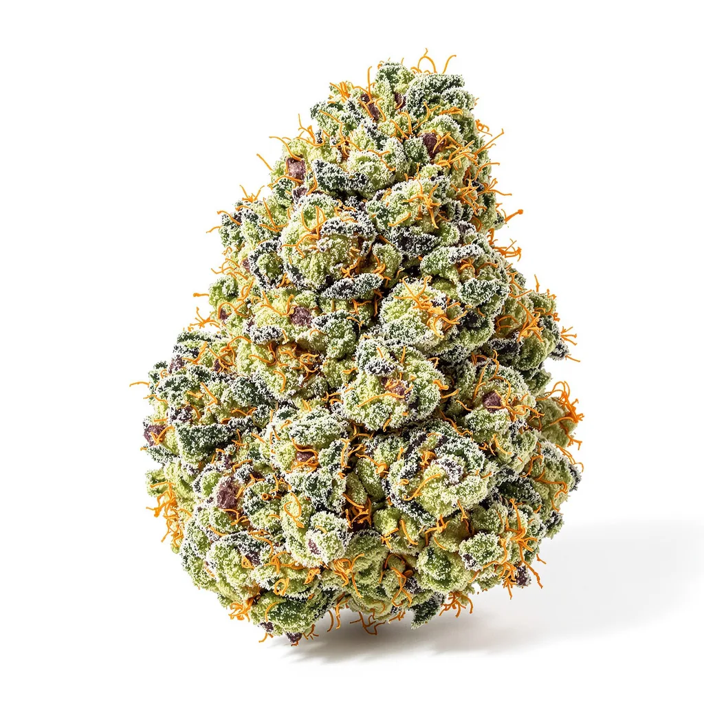 Shiatsu Kush 50% indica / 50% sativa — flor con tricomas visibles