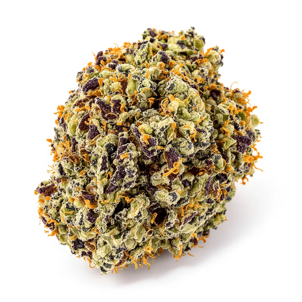 Shishkaberry 80% indica / 20% sativa — flor con tricomas visibles