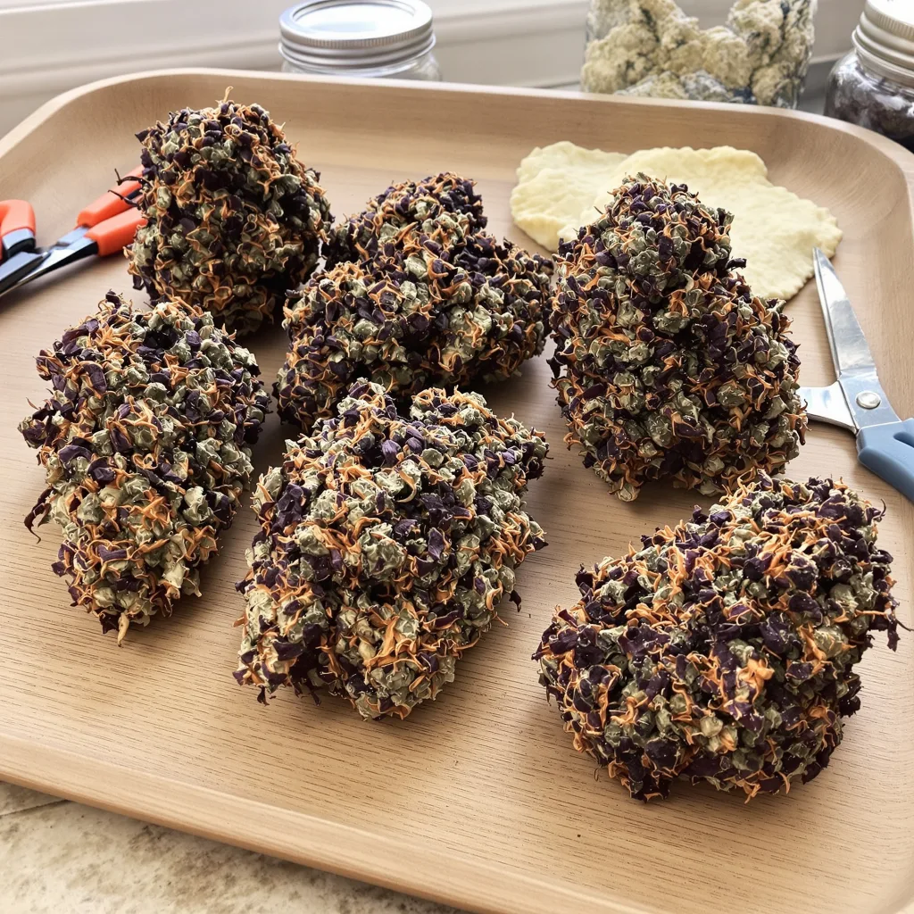 Shoreline 81% indica / 19% sativa — flor con tricomas visibles
