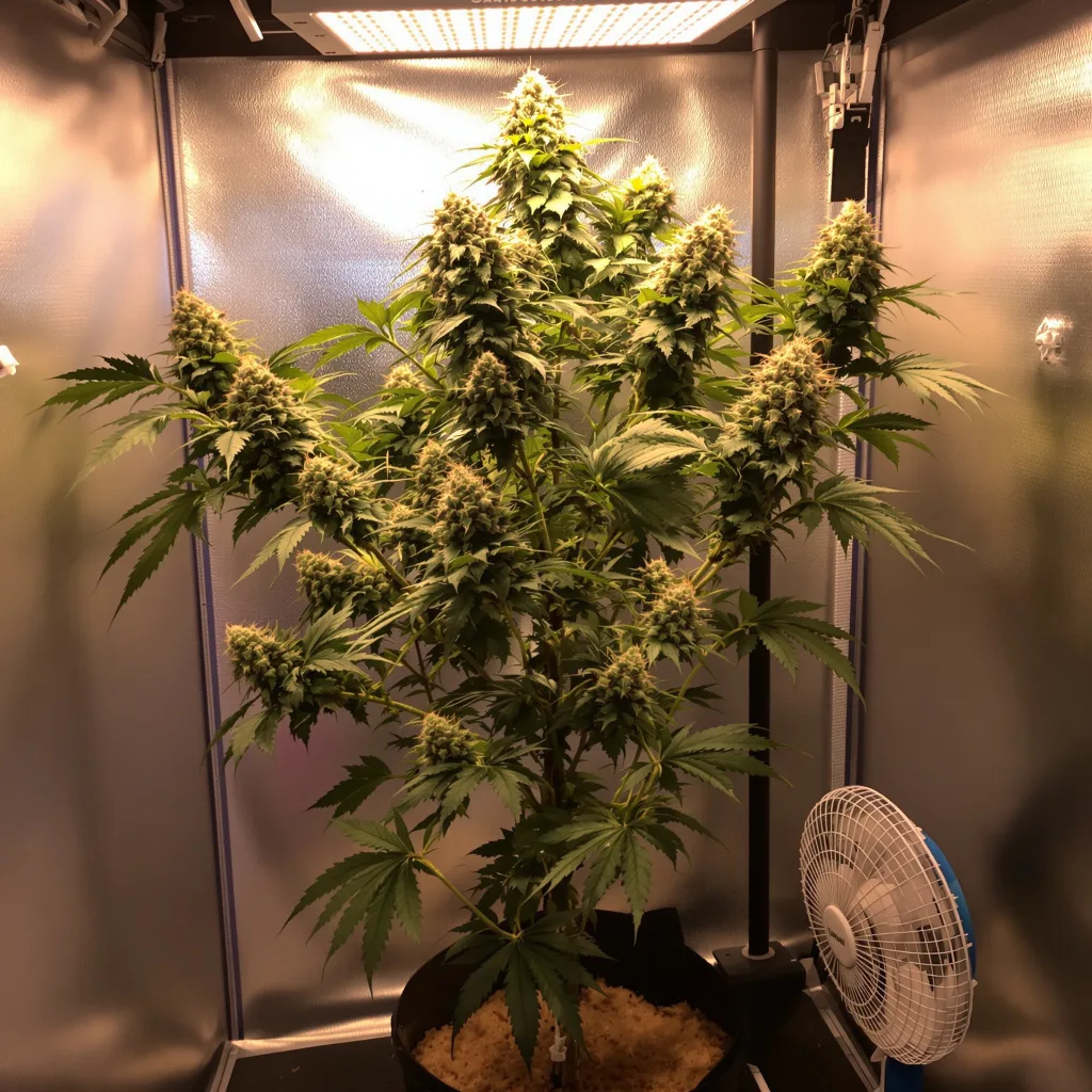 Planta de cannabis Silverfalls Kush en fase de floración — 60-100 cm autofloración