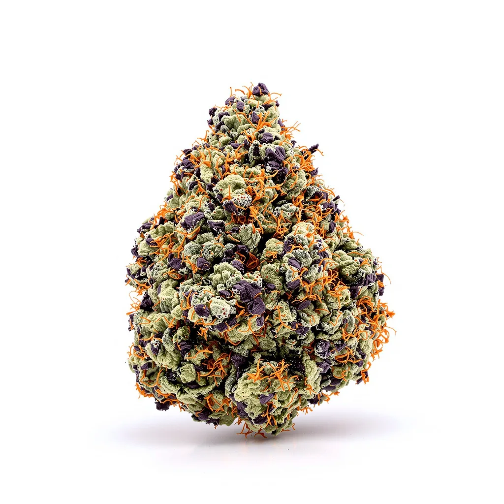 Sin City Kush 67% indica / 33% sativa — flor con tricomas visibles