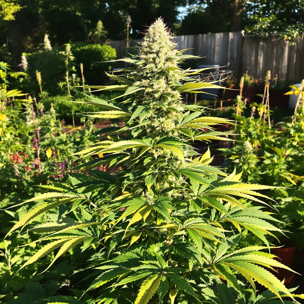 Six Shooter 44% indica / 56% sativa — flor con tricomas visibles