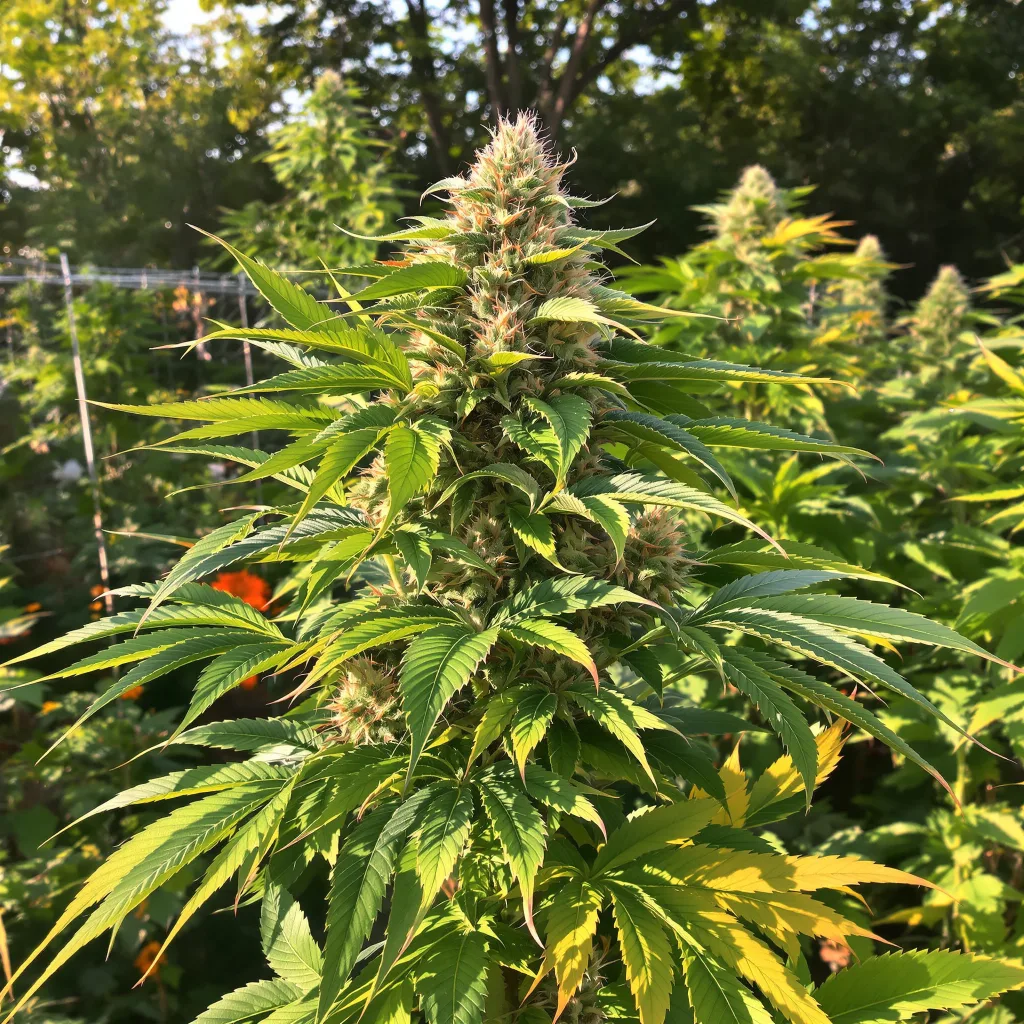 Skunk Kush 77% indica / 23% sativa — flor con tricomas visibles