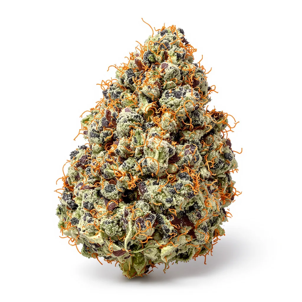 Skunk Kush 77% indica / 23% sativa — flor con tricomas visibles
