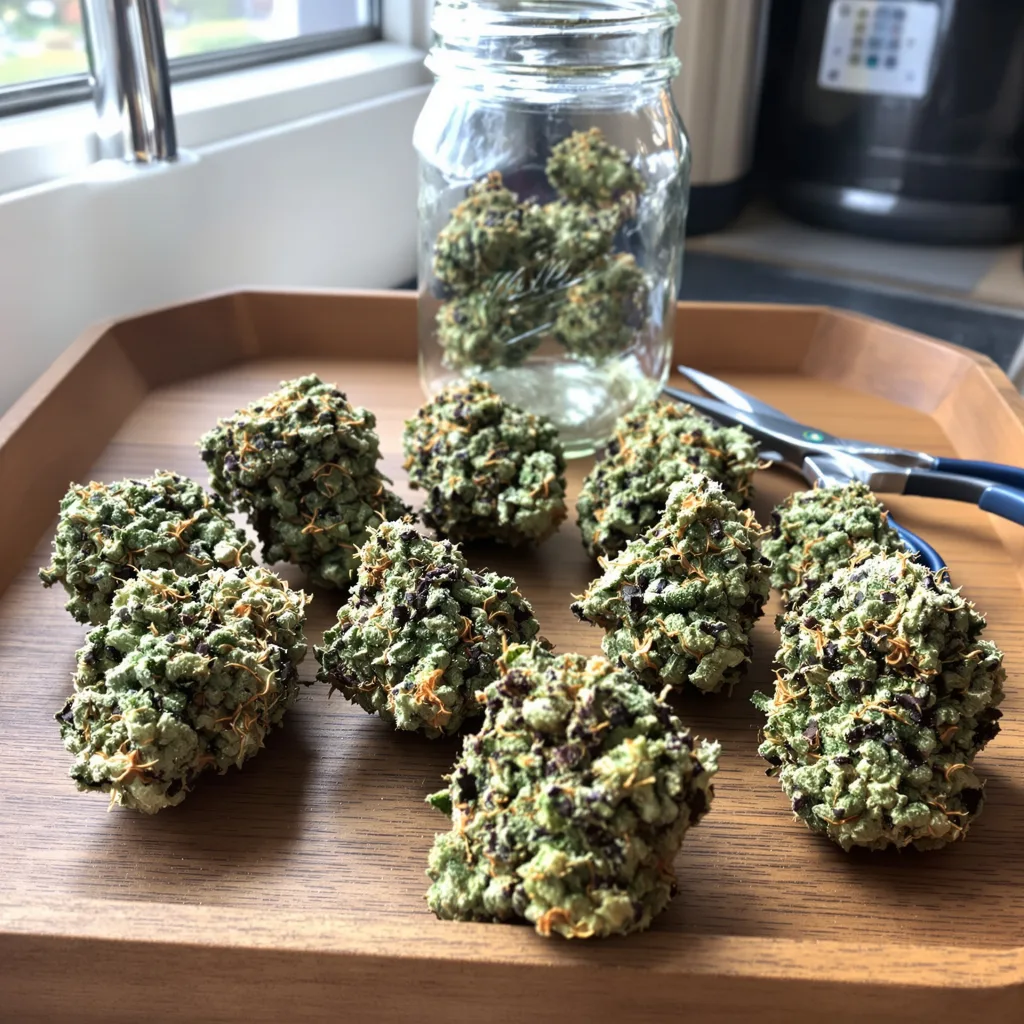 Skunk No. 1 50% indica / 50% sativa — flor con tricomas visibles